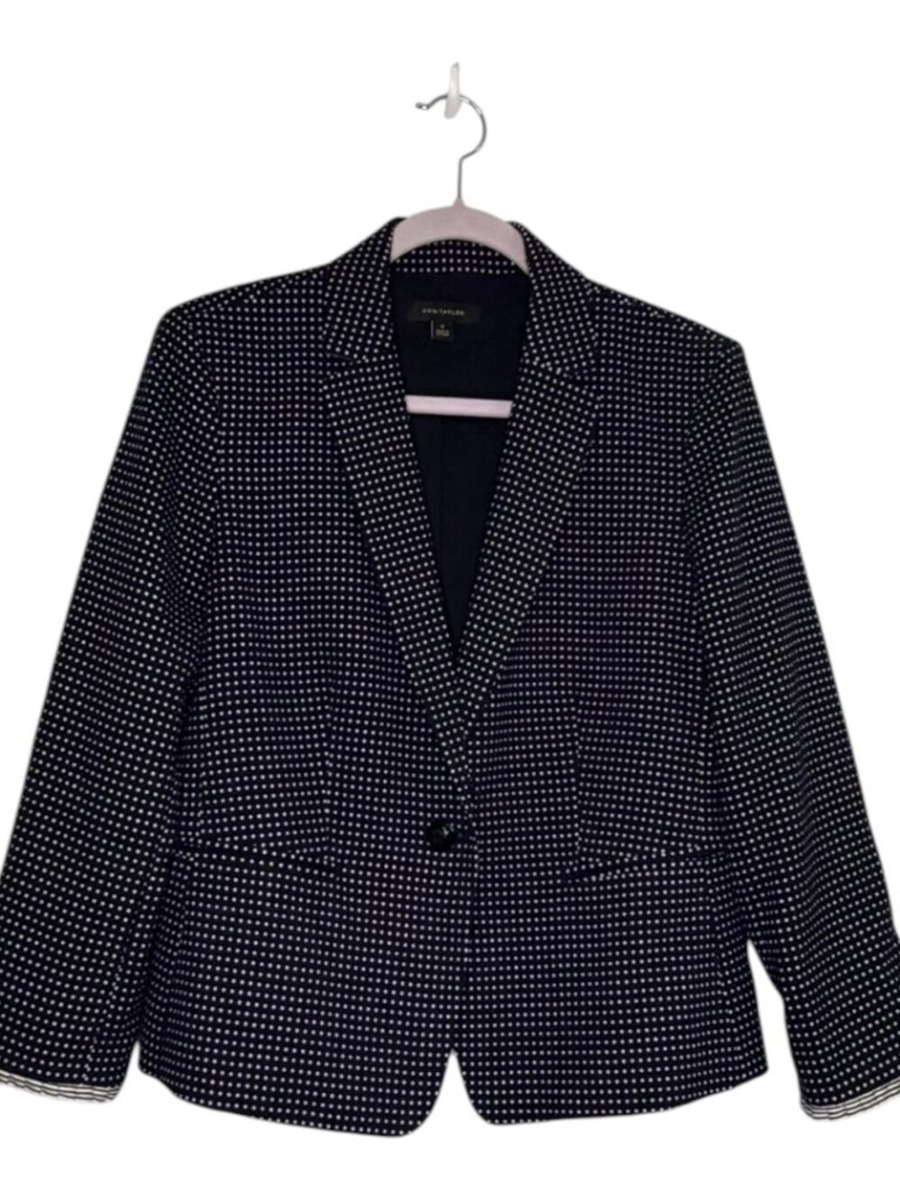 Ann Taylor - Navy Blazer With White Polka Dots - Size 12